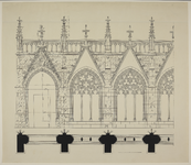 217159 Opstand en plattegrond van enkele traveeën van de kruisgang van de Domkerk te Utrecht.